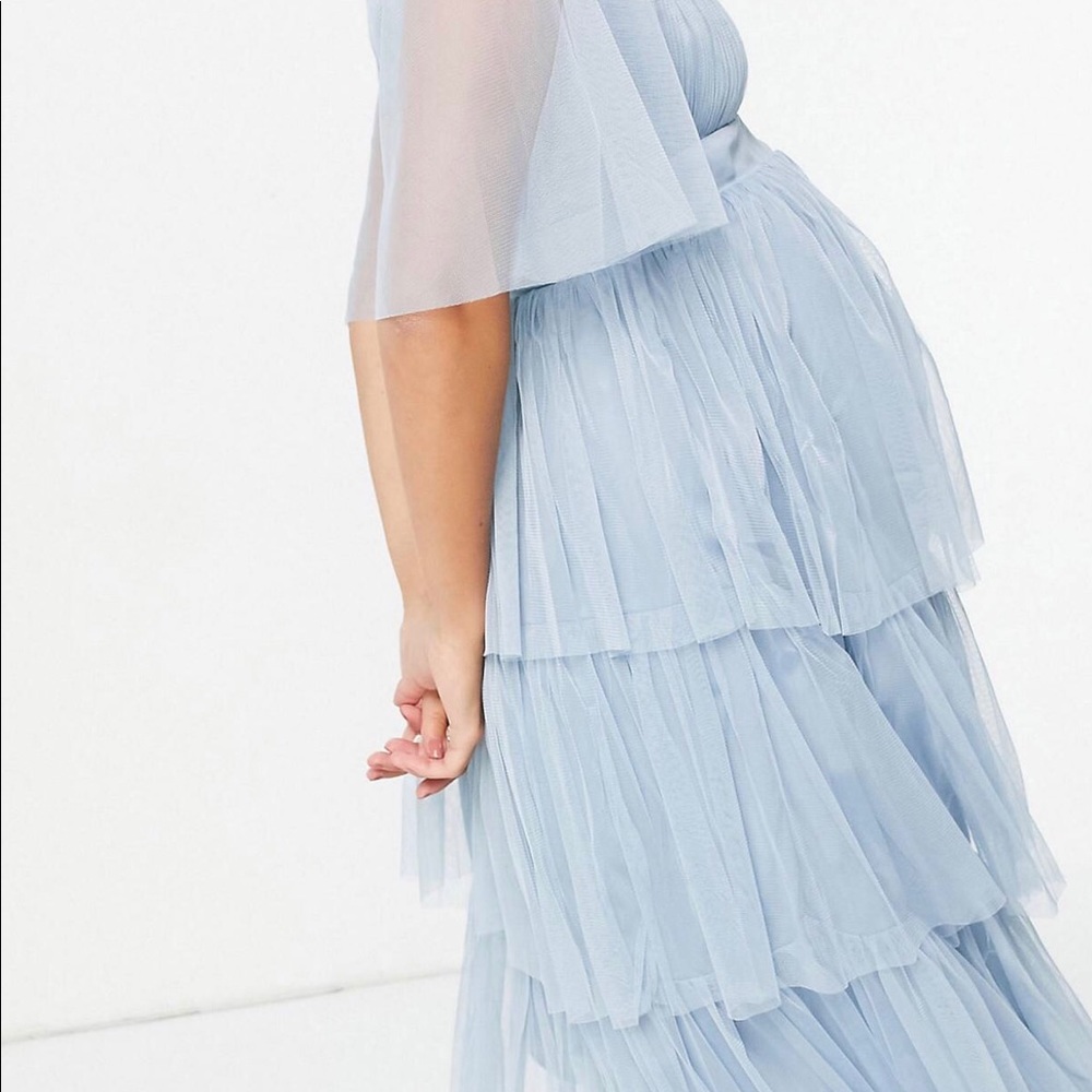 Maternity Flutter Sleeve Midi Dress- Pale Blue